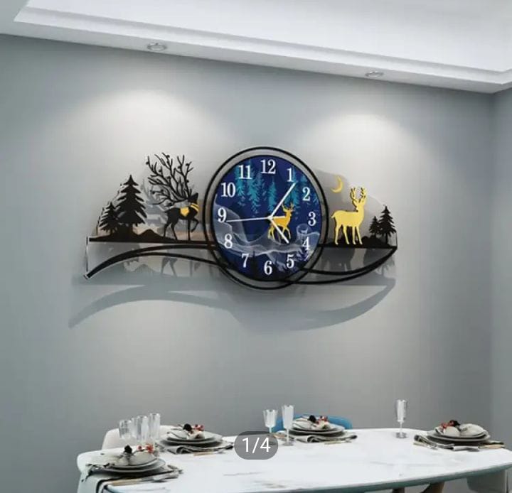 forest figure Deer 3d wood Wall clock blue jungle with light Fancy Clocks for Bedroom and Drawing Room(with light) - Image 3