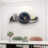 forest figure Deer 3d wood Wall clock blue jungle with light Fancy Clocks for Bedroom and Drawing Room(with light)