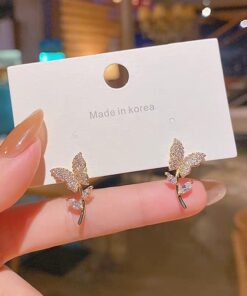 Golden Butterfly Flower Style Zircon Studs for Women Girls