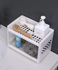 Desktop Double-Layer Plastic Storage Holder Rack Cosmetic Box Kitchen Bathroom Desk Shelf Organizer Office Supplies Stationery (Random Color)