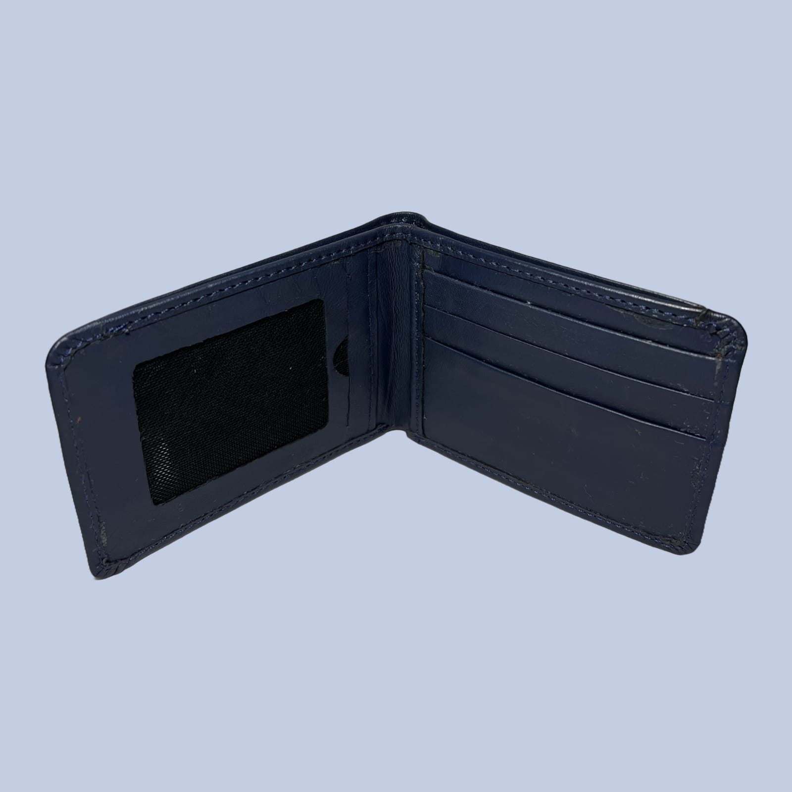 buffalo Leather Plain Wallet Men Short Wallet Purse Small Vintage Wallets Card Holder ( dark blue ) - Image 2