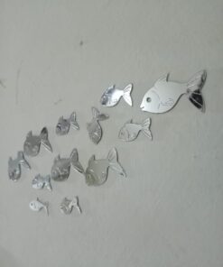 30 Pcs Acrylic Fishes Mirror Wall Art Decor Fishes Mirror Stickers Decals for Kids Girls Bedroom Bathroom Playroom silver