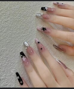 10 PCs Fake Nails False Nails Wearable Nails Stylish Pattern Artificial Nails | Fake Nails For Girls | Artificial Nails For Women with Sticking Dots ( Random Design )