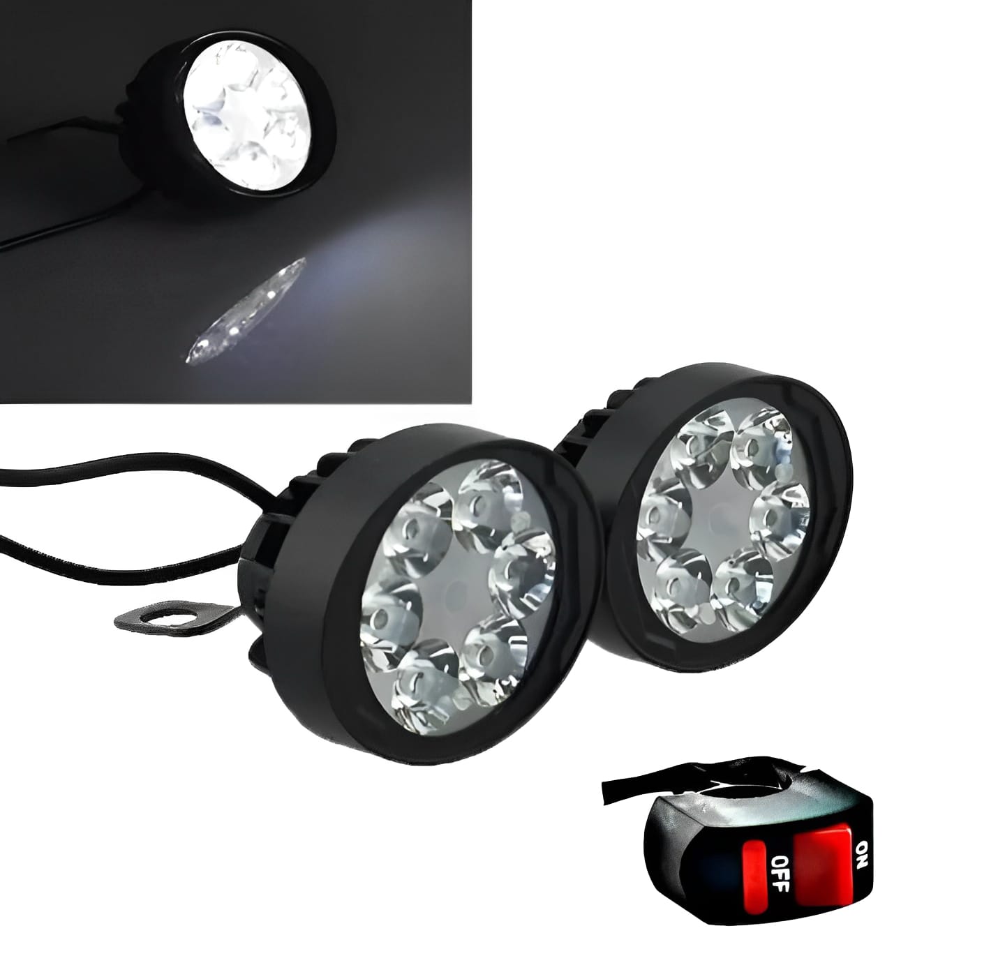 2 led plus button LED Headlight & Button Assist Lamp For Motorcycle Motorbike Bike Universal CD70 CG 125 & All - Image 2