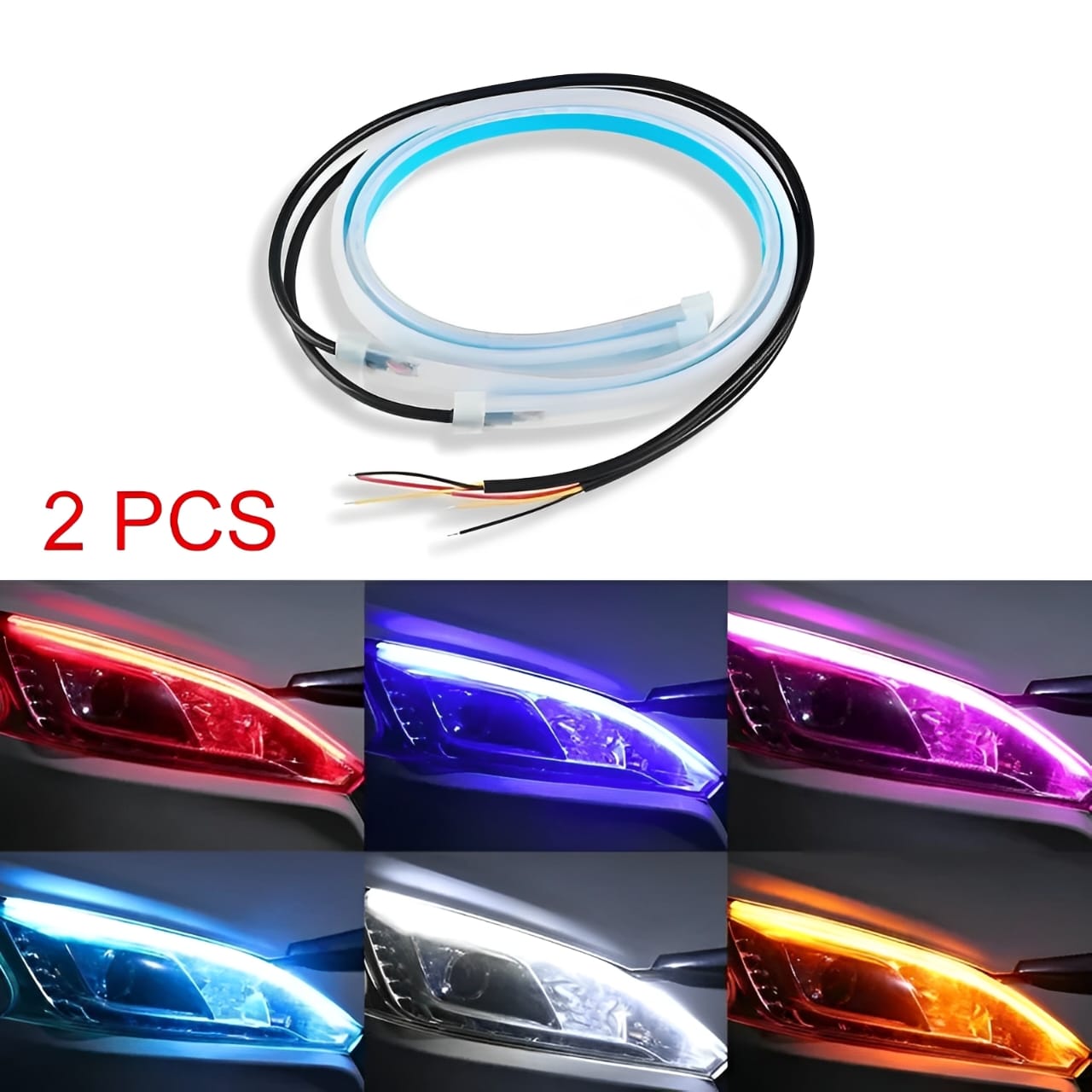 1 pair White Color Audi-Style Flexible 60 cm Headlight DRL Light Strips with Running Indicators - Image 3