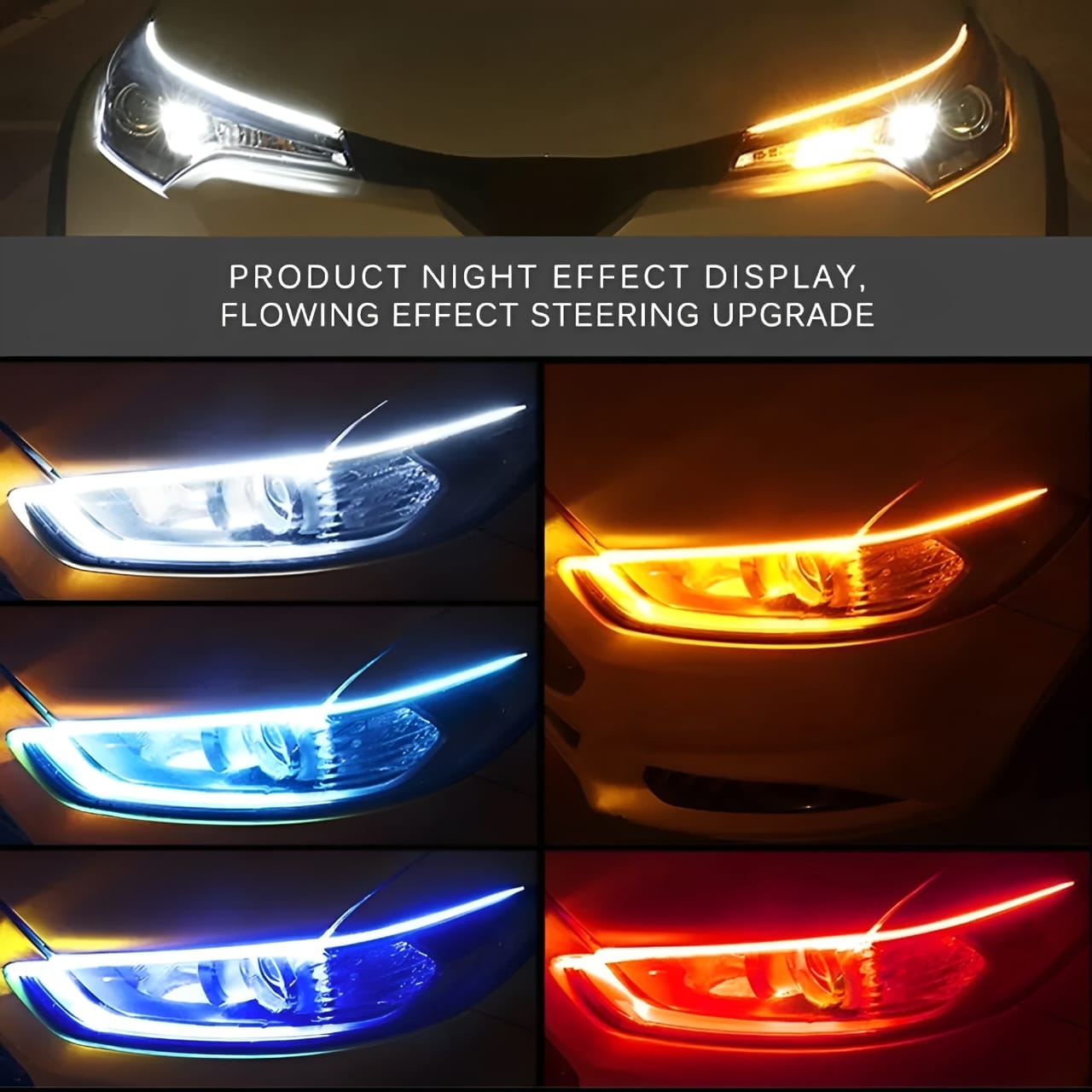 1 pair White Color Audi-Style Flexible 60 cm Headlight DRL Light Strips with Running Indicators - Image 2