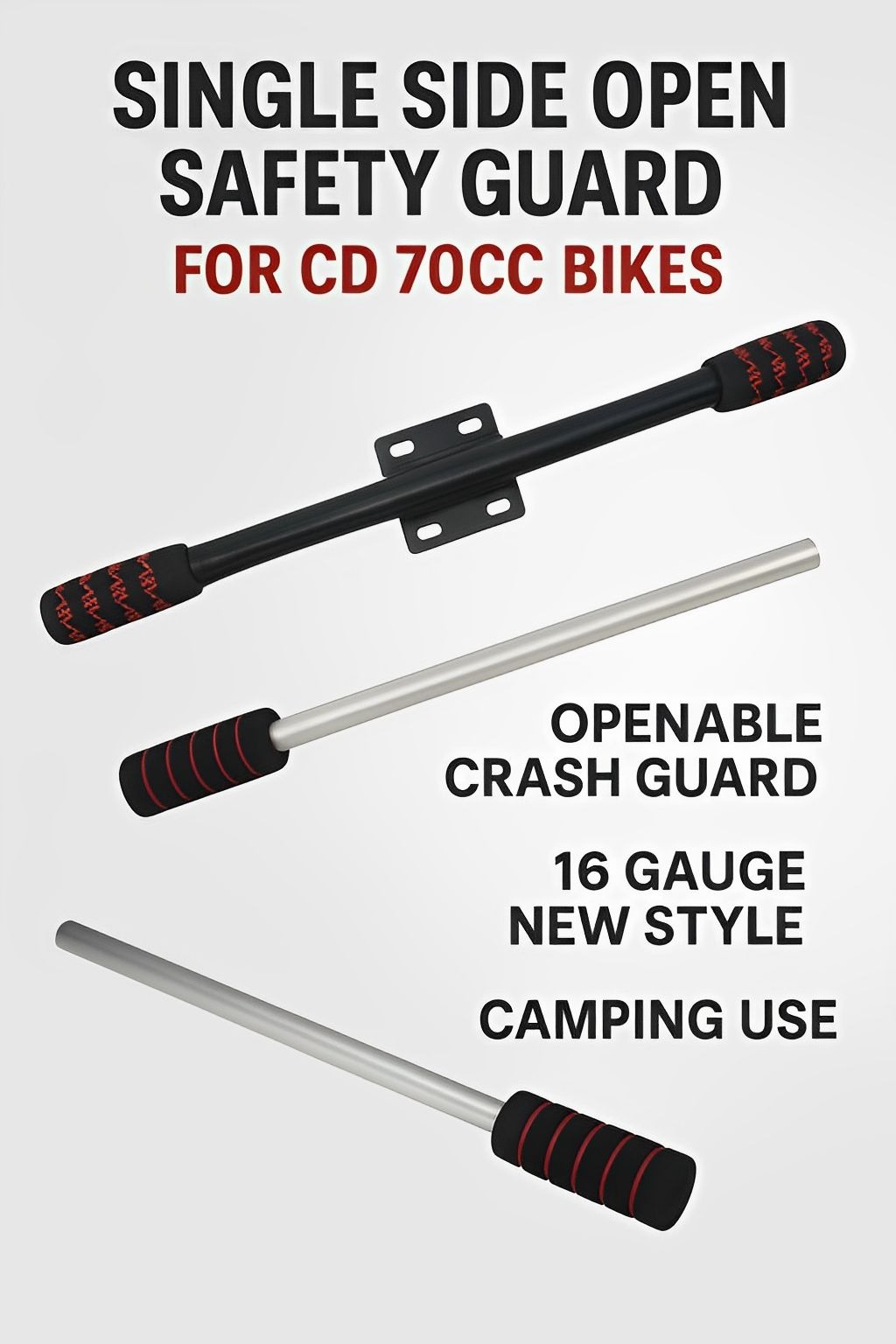 Single Side Open Safety Guard Stick for CD 70cc Fancy Rod Openable Crash Guard | Best Quality Safety Guard Stick ( random color) - Image 2
