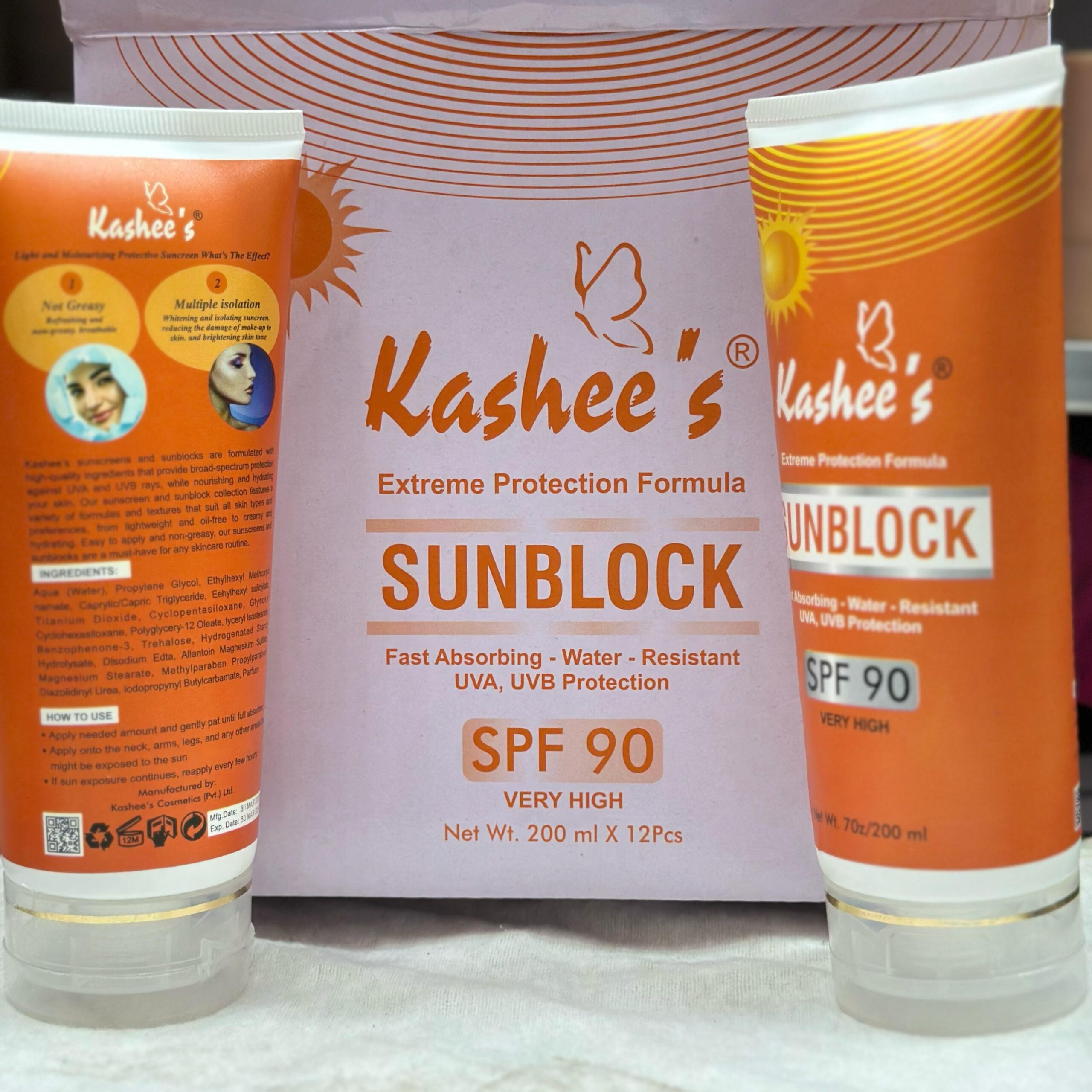 01 Pc Kashee’s Sunblock SPF 90 – Extreme Protection Formula | Fast Absorbing Water Resistant UVA