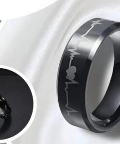 Pack Of 2 Unique heartbeat design charm Ring steenles Steel band rings For Unisex