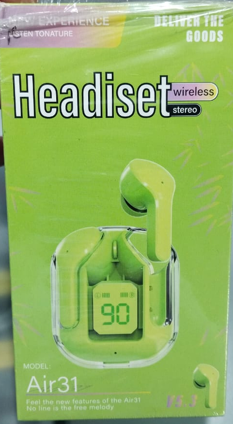 Air 31 Earbuds Wireless Earbuds With Crystal Transparent Case With Type-C Charging | Earbuds Bluetooth 5.3 - With Pouch - Random Color - Image 2