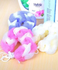 2PCs Wash Brush Bath Back Hanging Mesh Shower Sponge – Soft Exfoliating Braid Loofah (Random Color)