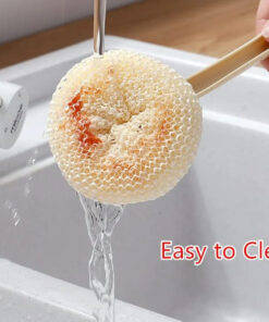 Multipurpose Fiber Cleaning Balls with Long Handle – Reusable Scrubbers for Kitchen & Household Cleaning (1 Handle & 3 Balls)(Random color)