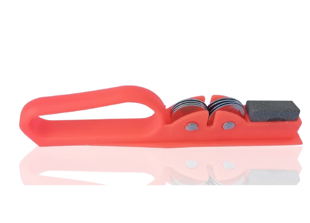 Professional Knife Sharpener with 8-Wheel Blades & Sanding Stone | Durable Plastic Grip