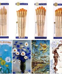 Pack of 6 Professional Angular Brush Set for Artists – Wooden Handle & Ultra-Soft Tapered Bristles | Multi-Purpose Brushes for Painting