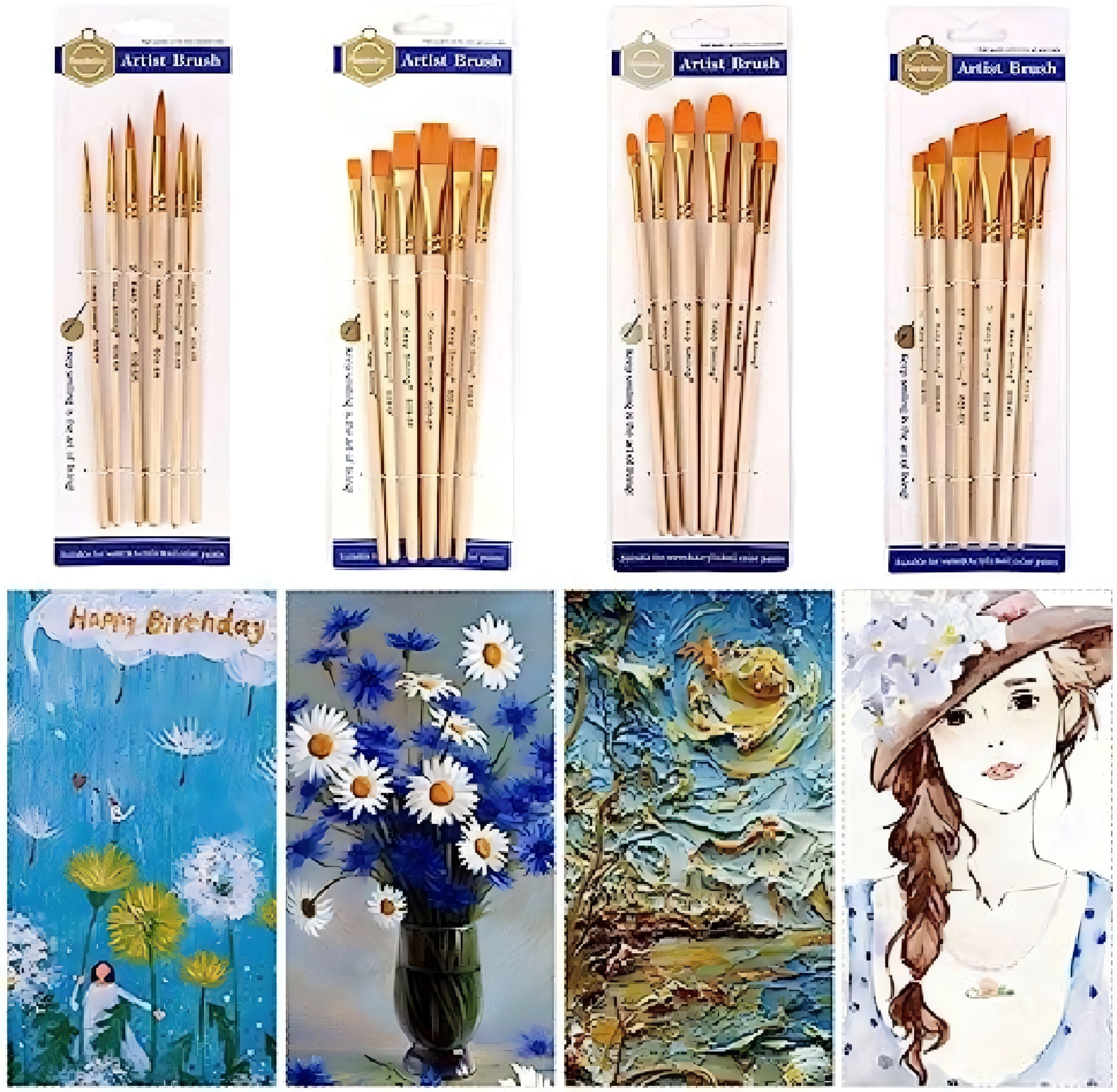 Pack of 6 Professional Angular Brush Set for Artists – Wooden Handle & Ultra-Soft Tapered Bristles | Multi-Purpose Brushes for Painting