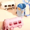 School Bus Design Kids Water Bottle With Strap– 600ml ABS Plastic Leak-Proof Bottle Small Square Drinking Cup – Fun & Durable Water Bottle for Children (Random Color) - Image 3