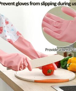 Long Reusable Dishwashing Gloves with Warm Fleece Lining – Extra Long Waterproof Rubber Cleaning Gloves