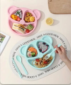 5 Piece Multi Color Panda Plates With 3 Spoons And 2 Forks Household Food Grade Plastic Plates Set(Random color))