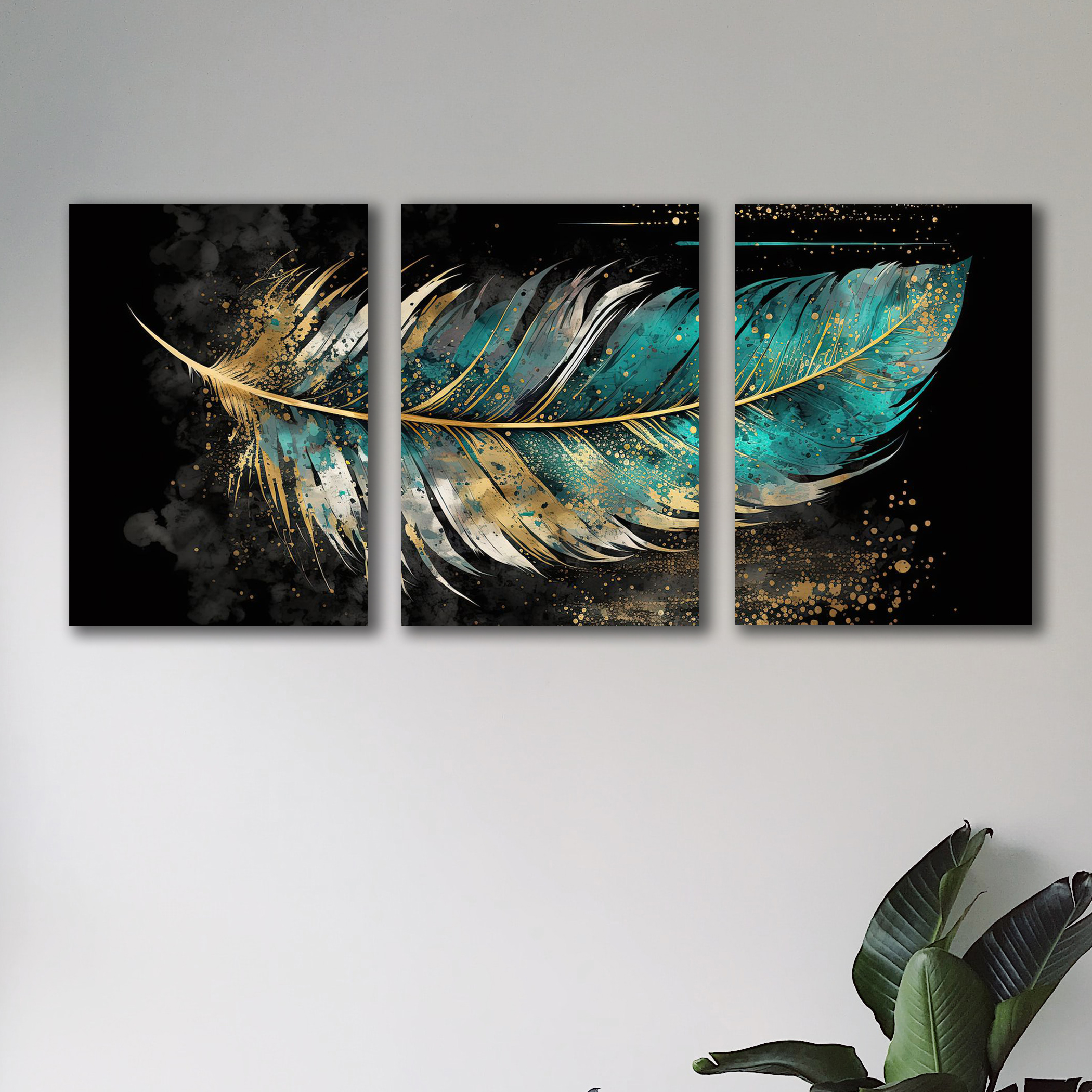 set of 3 leaf art wooden frames for wall decoration / sticky photo tiles - Image 2