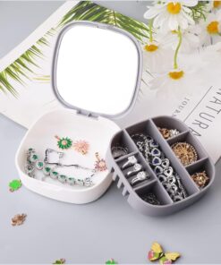 Portable Mini Jewelry Storage Box with Built-In Mirror – Compact Travel Organizer for Rings