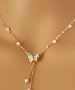 Gold Butterfly Pearl Choker Necklace for Women Girls Butterfly Pendent Necklace Pearl Tassels Necklace Jewelry Gifts