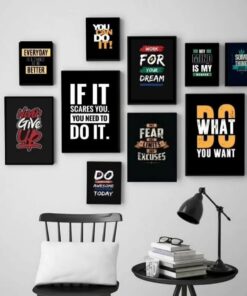 Modern 10-Piece Yellow & Black Motivational Wall Art Set wooden sticky phototile frames