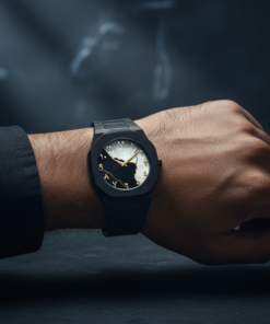 Black Aura Watch Elegant Design Durable Build Comfortable Strap Clear Display Perfect For Daily Wear And Special Occasions