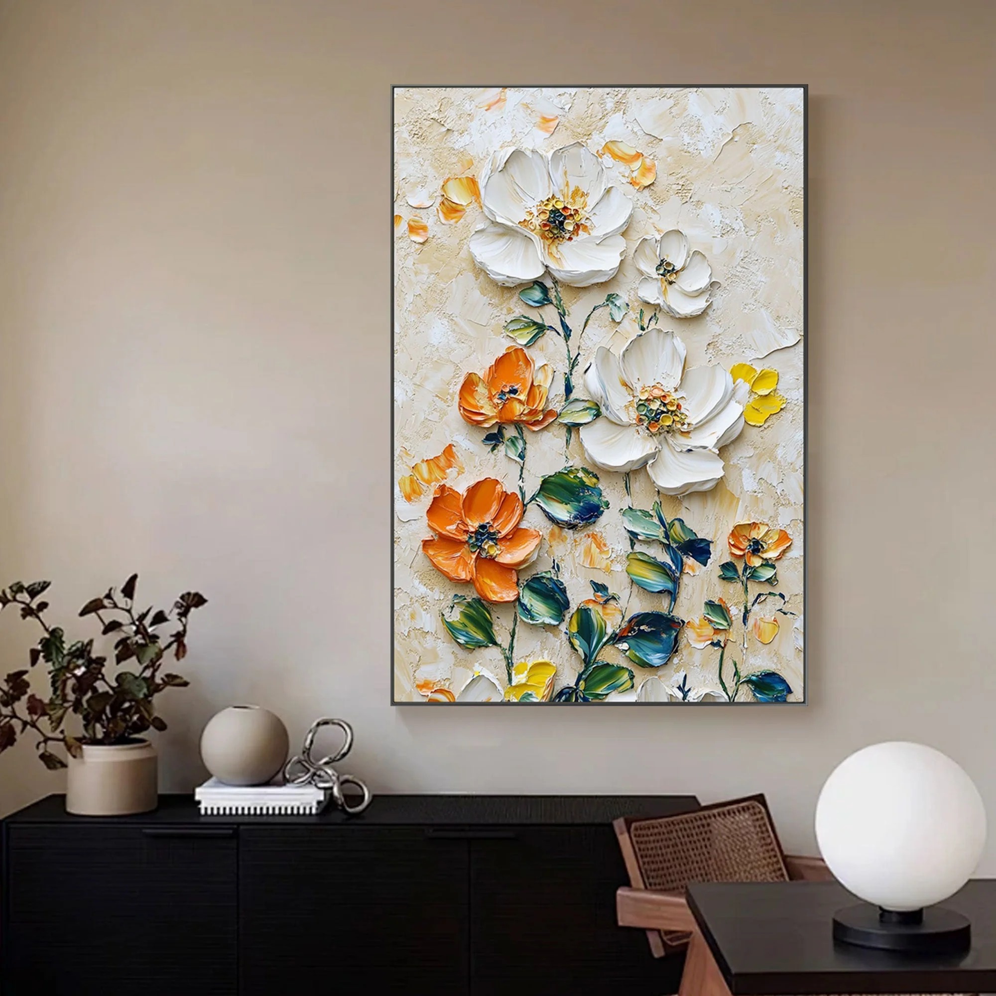 Vertical Floral Canvas Painting – Wild Garden Wall Art for Home & Office Décor - Image 3