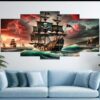 Pirate Ship Ocean Voyage Wall Art – 5-Piece Canvas Set (16x40 inches) | Wooden Sticky Tile Frames with Double Tape - Image 2