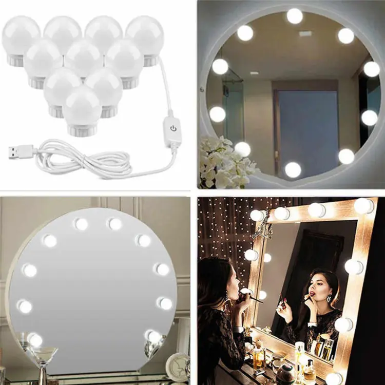 Vanity Mirror Fill 10Pc Light Bulb | Changeable Luminance 3 Colors LED USB String Dimmable Vanity Light - Image 2