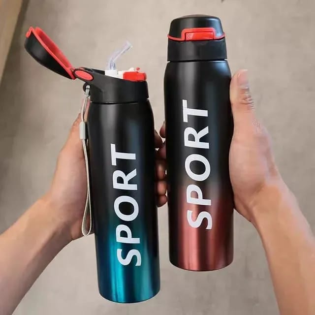Stainless Steel Double Wall Vacuum Flask | 500 ml Sports Water Bottle | With Straw | Insulated - Image 2