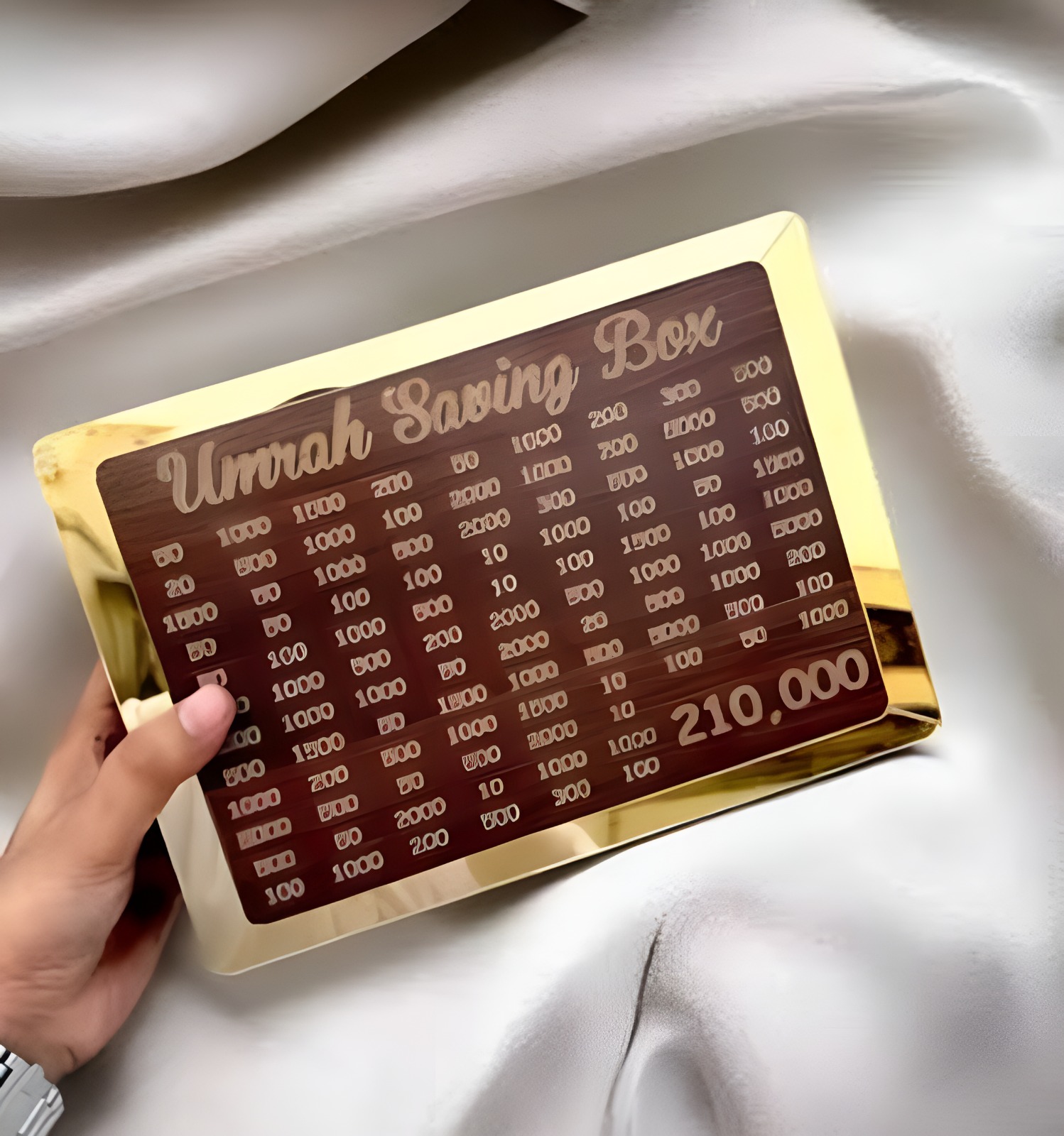 Wooden Umrah Saving Box | Premium Money Box with 210