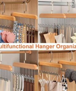 8 Hooks Wooden Clothes Hanger With Tie Rack Belt Hangers with 360°Rotating