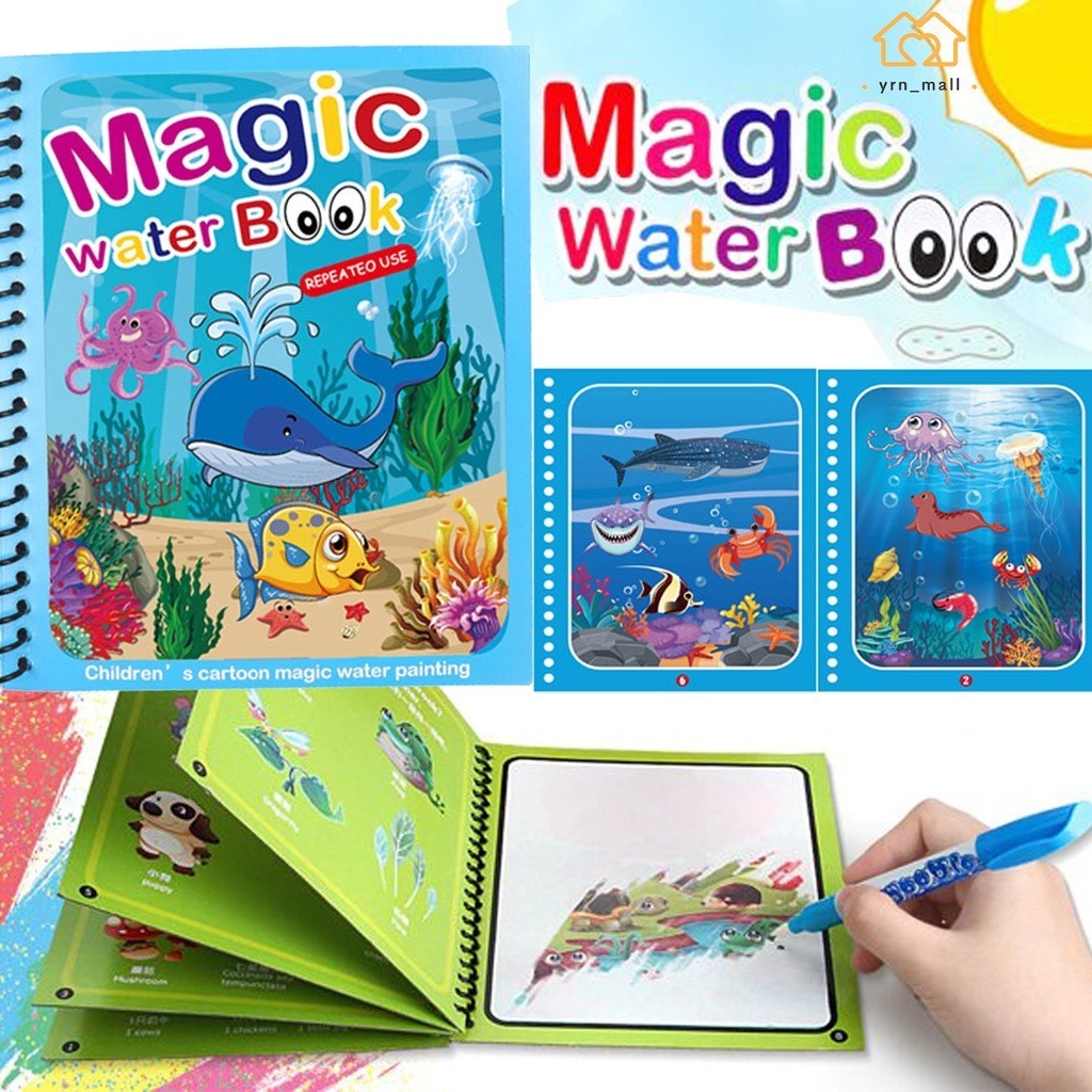 Magic Water Book Painting 5 Pages Drawing Coloring Book With Magic Water Pen ( Random Design ) - Image 3