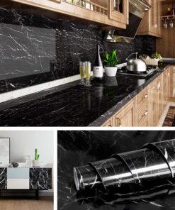 Self Adhesive Black Marble Sheet For Kitchen – Waterproof