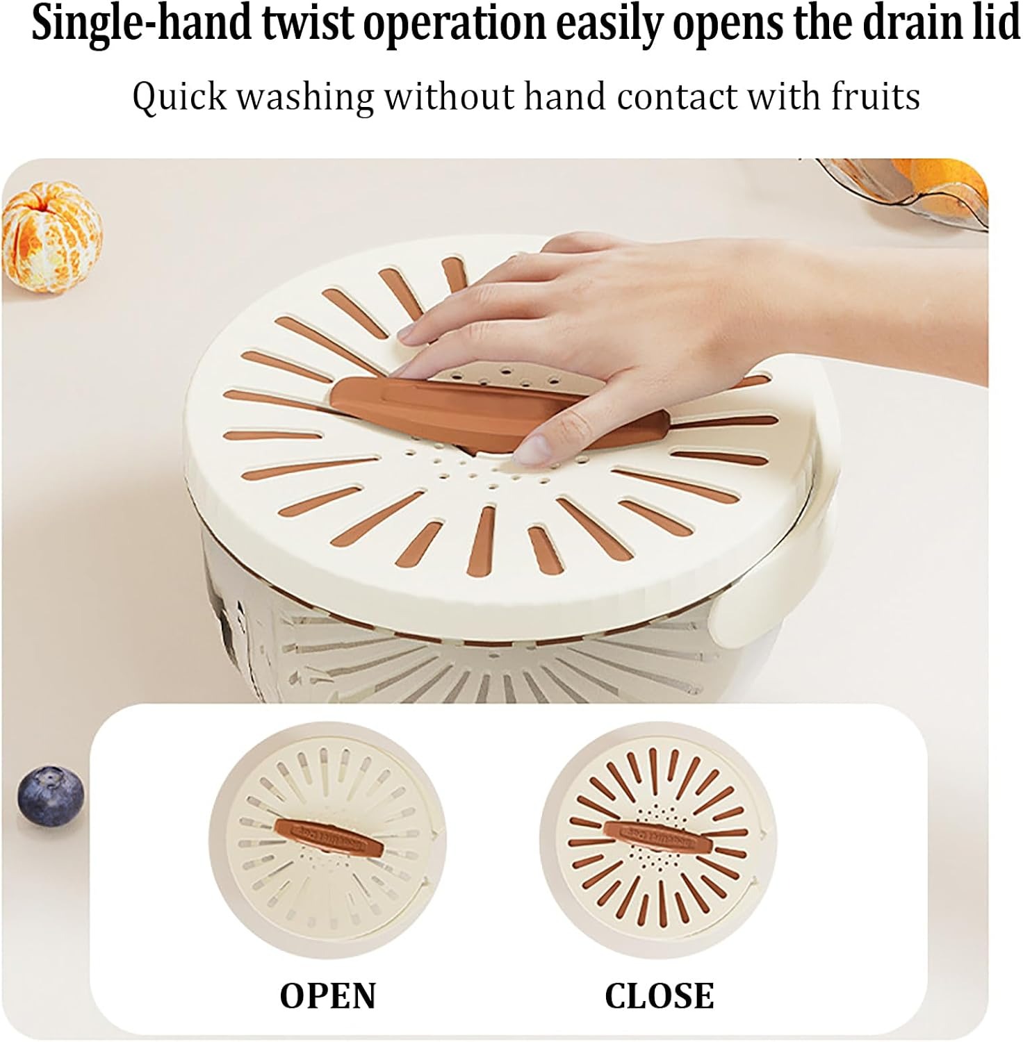 Kitchen Fruit Drainage Basket with Lid – Multi functional Dual-Layer Bowl for Washing