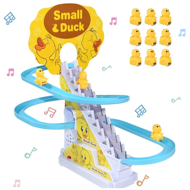 Funny Automatic Stair-Climbing Ducklings Cartoon Race Track Set Little Lovely Duck Slide Toy Escalator Toy with Lights and Music (3 sliding ducks)