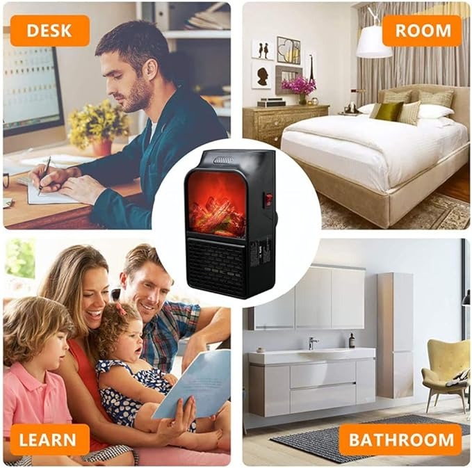 Flame Heater 1000W – Portable Electric Plug-in Room Heater with Flame Effect & Remote Control - Image 2