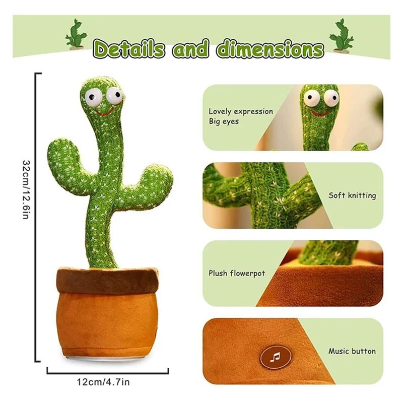 Portable Rechargeable Dancing Cactus Toy Funny Education Toys for Babies (With Box) - Image 2
