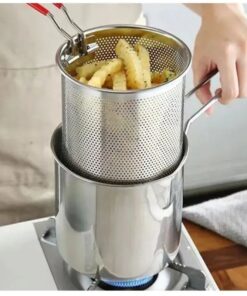 Stainless Steel Deep Fryer Pot with Strainer – Heavy-Duty Frying Pan for Home Kitchen Use – 1200ML Oil Capacity