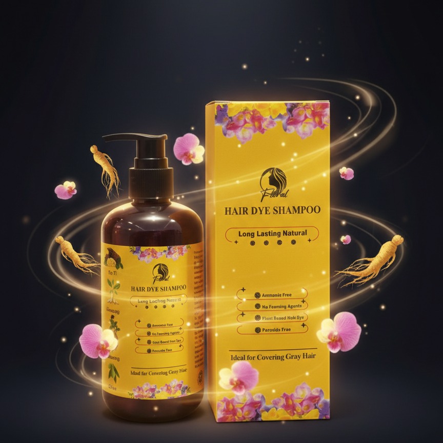 Floral Natural Hair Dye Shampoo | 200ml | Ammonia-Free Herbal Formula | Long-Lasting Gray Coverage - Image 2