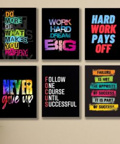 Set of 6 Motivational Wall Art Frames – 8x11" MDF with Sticky Backing