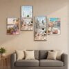 Set of 4 Modern Islamic Wall Art Prints | Wooden Sticky Tiles | 8x16" & 8x11" | Easy Wall Décor | Double Tape Included