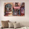 Romantic European Café Wall Art Canvas | Vibrant Street Scene Painting for Home Decor | Large Landscape Wall Decor - 12x16 Inches