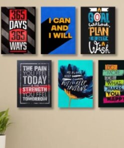 Set Of 6 Sticky Wooden Canvas Frames For Wall Decore Aesthatic Art / Sticky Phototiles For Room Wall Decoration