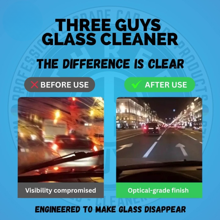 THREE GUYS Glass Cleaner Spray 250ml | Streak-Free Shine for Car & Home | German Engineered Auto Glass & Window Cleaner - Image 3