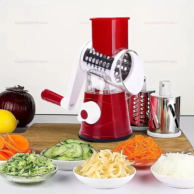 New Vegetable Cutter & Slicer Manual Kitchen Cheese Chopper Machine With 3 Sharp Drums Multifunctional Garlic Potato Shredder For Easy Food Preparation (Random Color) - Image 2