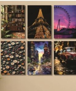 Set Of 6 Sticky Wooden Canvas Frames For Wall Decore Aesthatic Art / Sticky Phototiles For Room Wall Decoration