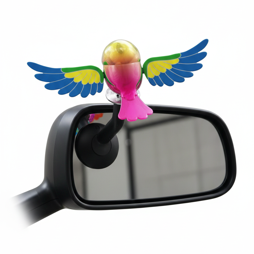 1Pc Birdie Decor Car Mirror Ornament – Flying Bird with Flapping Wings, Easy Installation Dashboard & Handlebar Decor (Random Color) - Image 4