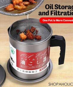 High Quality 1.4L Fryer Oil Filter Pot – Carbon Steel Oil Can with Stainless Steel Strainer Kitchen Storage Jug (Without Box)
